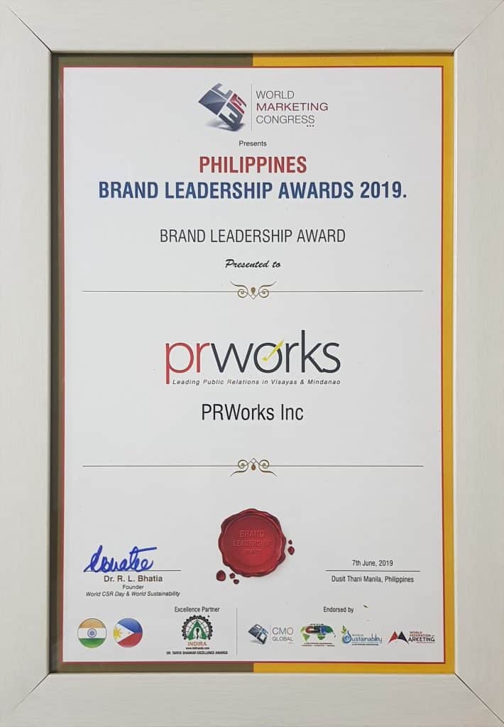 PRWorks brand leadership award - doing PR in the Philippines
