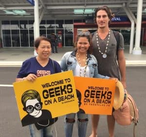 geeks on a beach guests greeted at Puerto Princesa airport